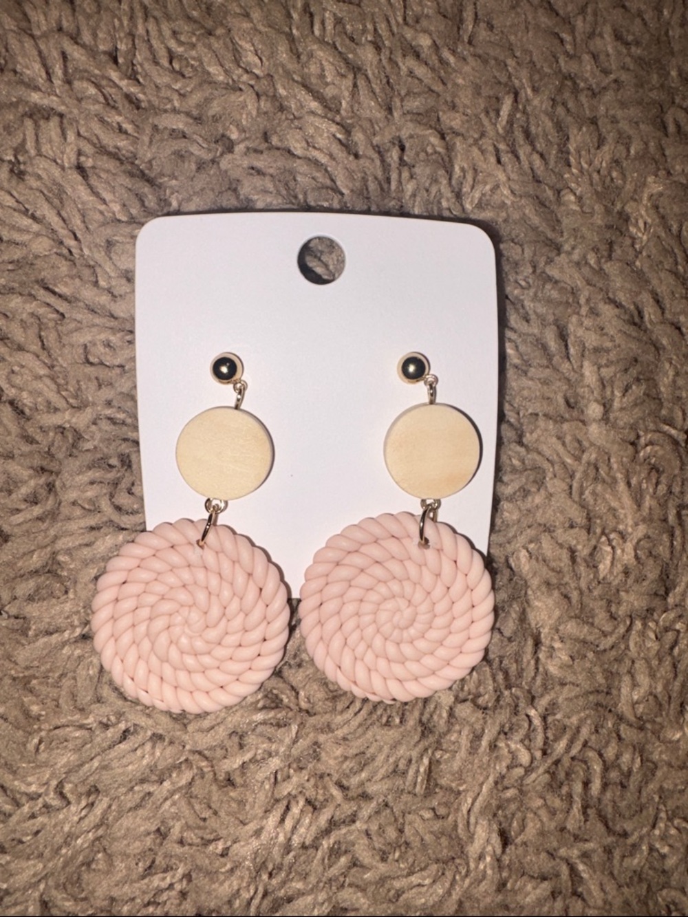 Women's Pink Braided Disc Drop Earrings